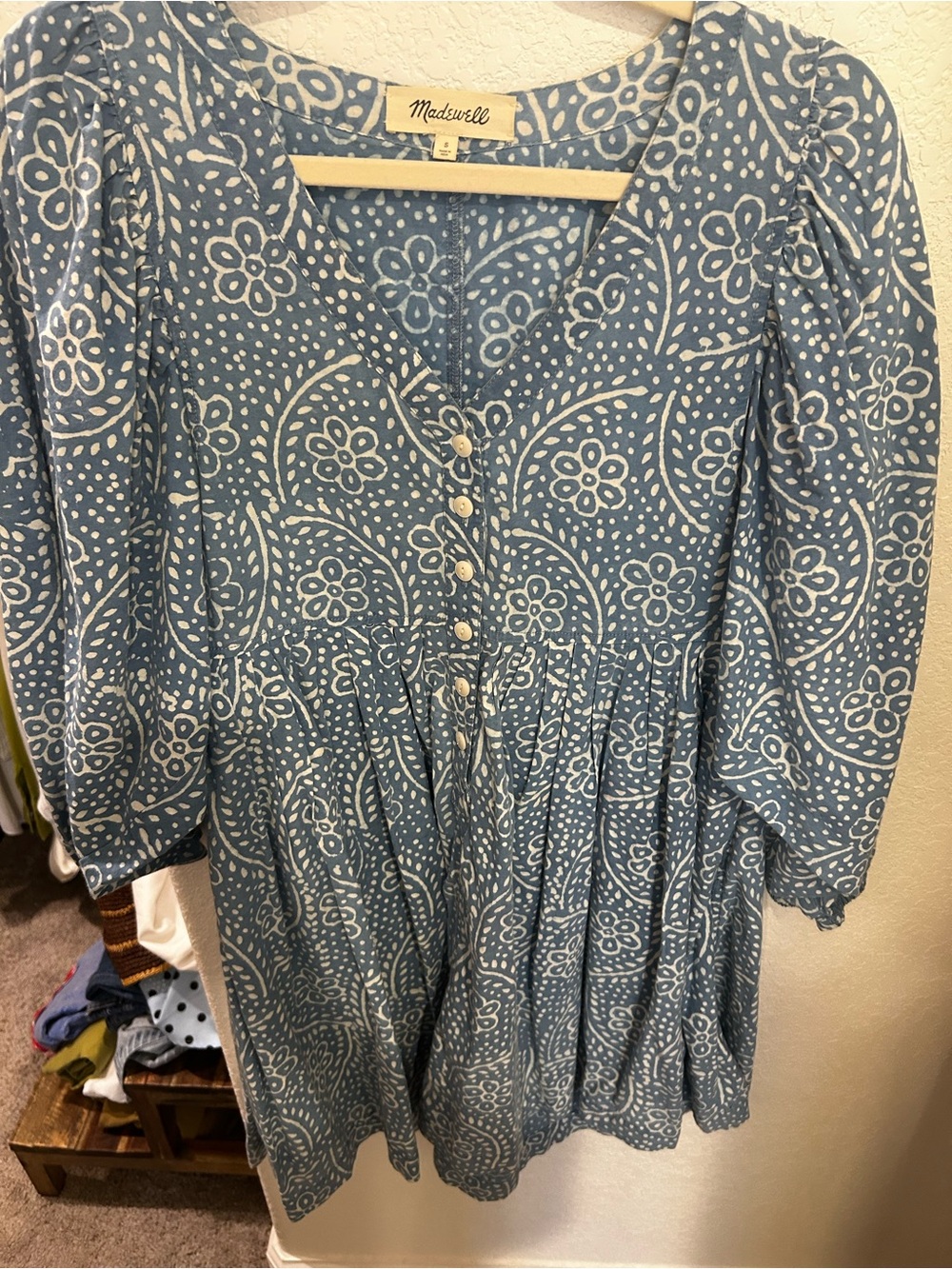 Madewell Blue Printed Button-Tiered Dress - Picture 3 of 6